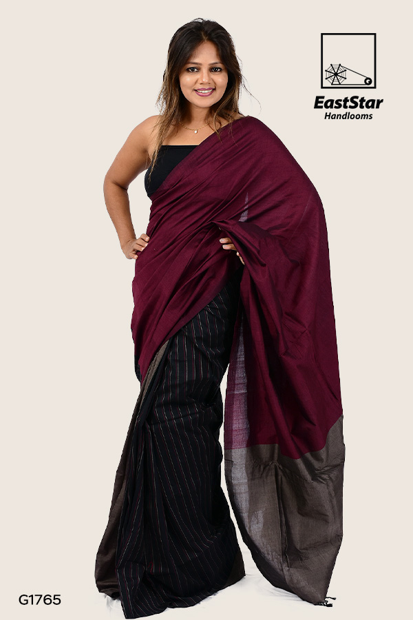 Buy Suta Black Cotton Woven Saree Without Blouse for Women Online @ Tata  CLiQ