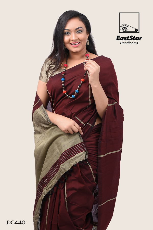 Popular Brown Handloom Cotton Saree DC440 – East Star Handlooms