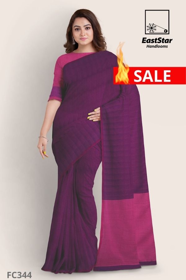 Swadeshi - A Bengal Pride (Purple Khadi Cotton Saree) – Monamaar